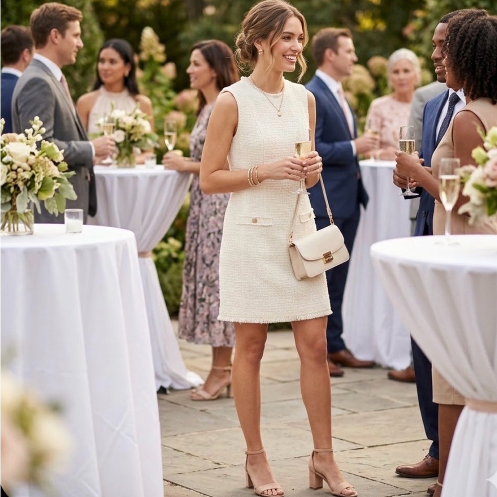 H&M | Cream Textured Wool Blend Sleeveless Shell Dress